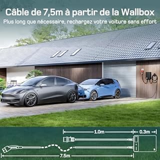 dé Borne de Recharge Véhicules Électrique 11kW APP[6-16A, Triphasé] Wallbox 11kW avec Câble Type 2 7,5m, RFID, Borne de Recharge avec RCD Type-B et ip54 pour E-208 et Autres BEV/PHEV, Noir