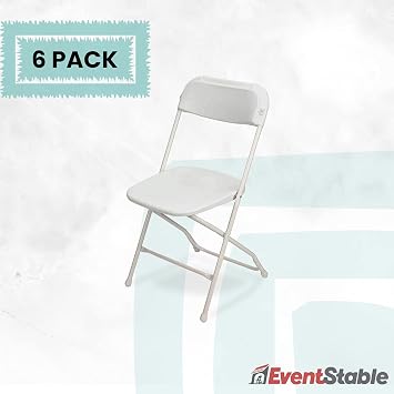 TitanPRO Stackable Plastic Folding Chair, White, 6-Pack | Commercial Grade, Easy to Clean, Indoor/Outdoor Use, Ideal for Parties, Dining & Events, 642 lb Weight Capacity