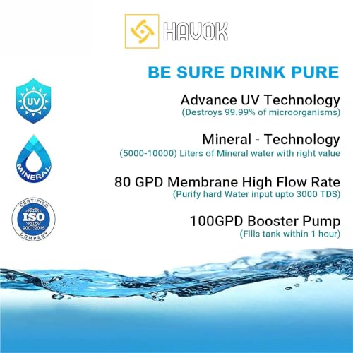 Image of Havok Luxury Edition RO + UV + UF + TDS Controller Water Purifier with Copper + Zinc + Alkaline 3-in-1 Technology | 15 L Storage | Multi-Stage Purification for Home & Kitchen