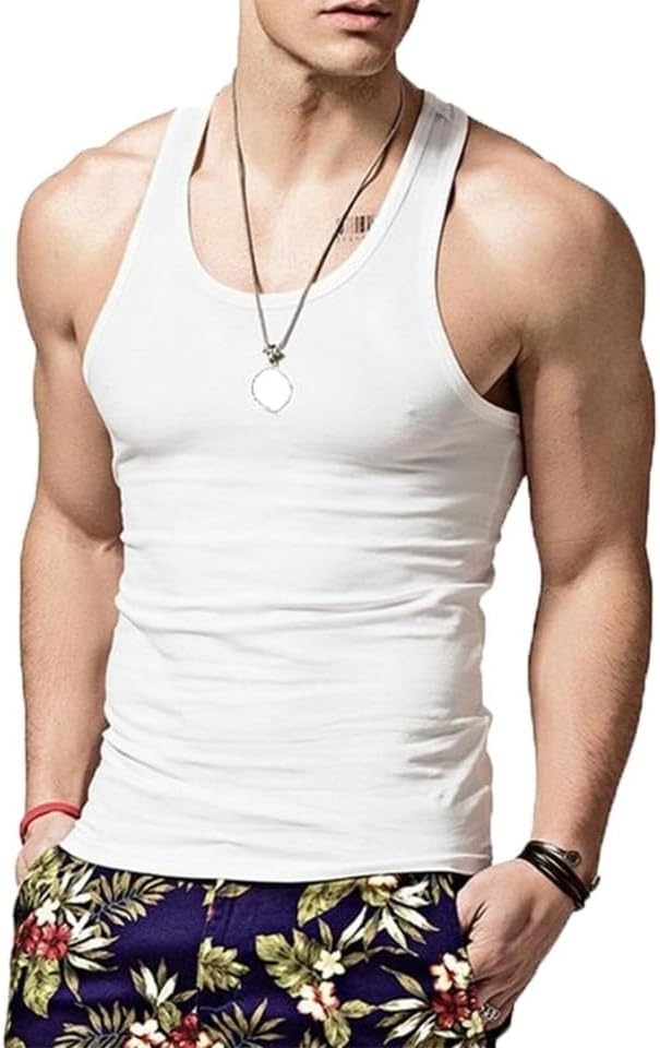 Mens 100% Cotton Tank Top A-Shirt Workout Undershirt Ribbed Black White Size S 34-36