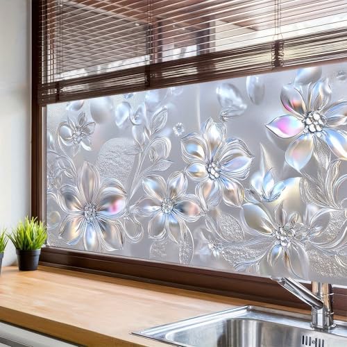 Película para ventana con flores multicolor 39.3×17.7 pulg miniatura 6