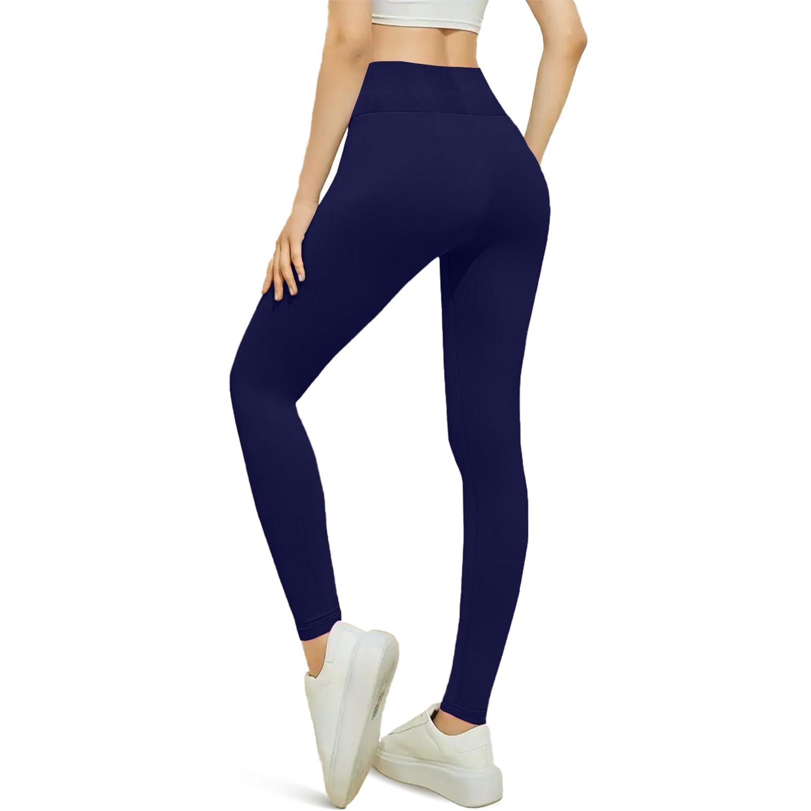 Netsetuk Women's Navy Blue Fleece Lined Leggings For High Waisted Tummy Control Yoga Stretchy Pants Winter Warm For Workout Gym Sport