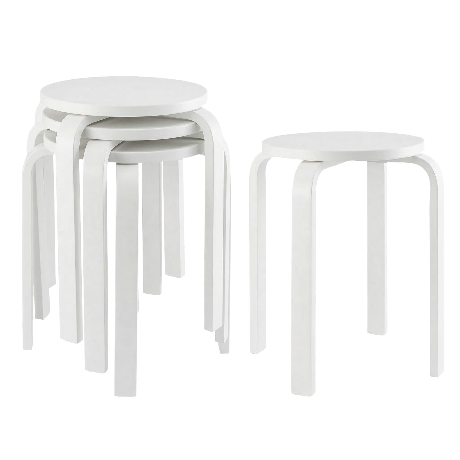 4er Set Holz Esszimmerhocker, Stapelbare Sitzhocker aus Massivholz mit Rutschfesten Pads, Robuste Küchenstühle für Esszimmer, Bar, Klassenzimmer und Home-Bereich (Weiß)