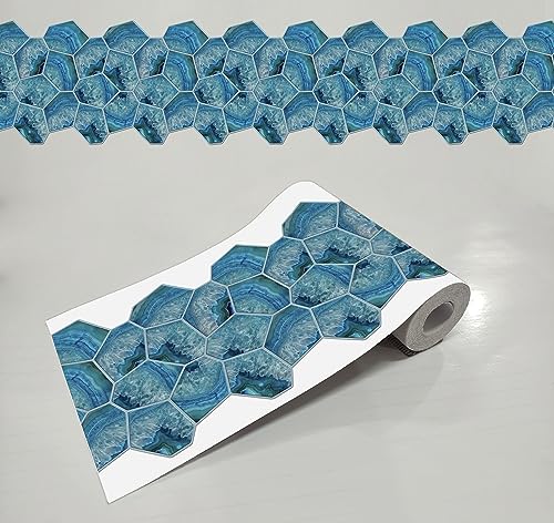 Image of WallDesign Blue Acrylic Shell Self-Adhesive Tiles Sticker for Decoration of Kitchen, Bathroom, Furniture, Door, Floor - 6.25 in X 10 Ft Durable Vinyl Film