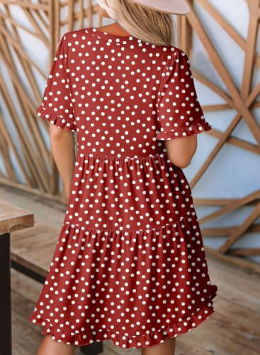 Image of Dokotoo Womens Summer Dresses 2026 V Neck A Line Short Sleeve Casual Ruffle Babydoll Mini Dress