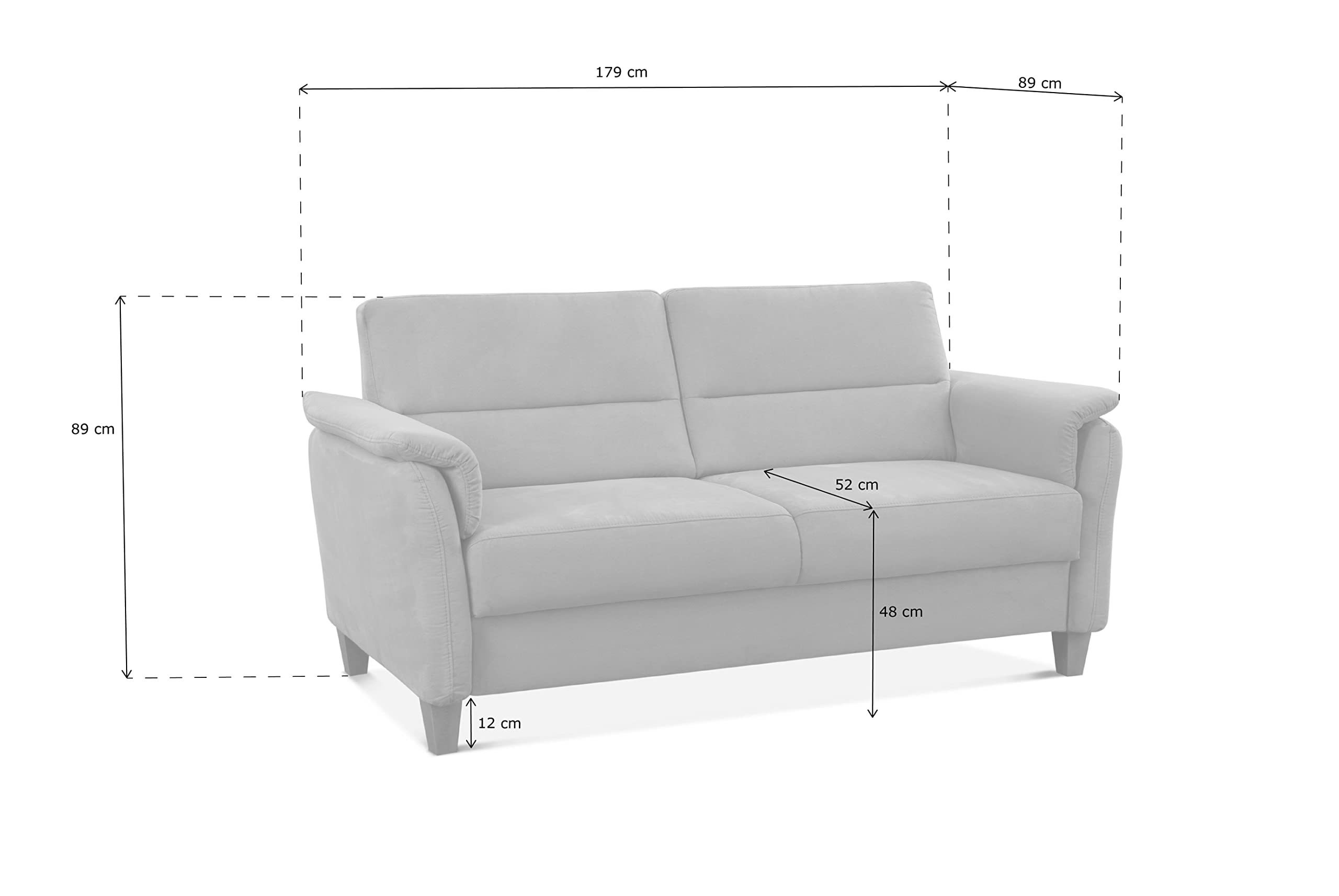 CAVADORE 3er-Sofa Palera mit Federkern / Kompakte Dreisitzer-Couch im Landhaus-Stil / passender Sessel und Hocker optional / 179 x 89 x 89 / Mikrofaser, Braun