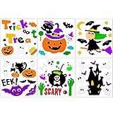 JOICEE Halloween Thick Gel Clings for Kids, Cute Pumpkins Witch Bats Black Cat Window Clings Decals Stickers for Halloween Window Decors（6pack）