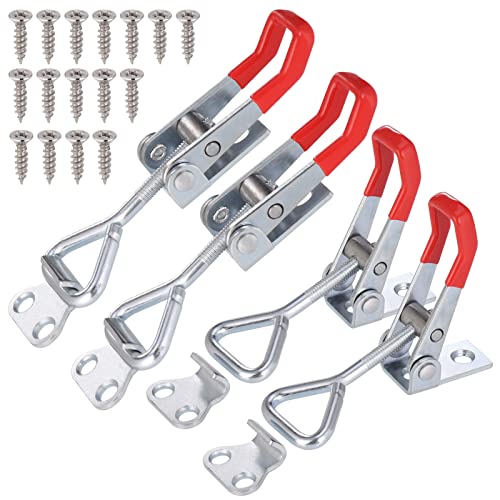4 Pcs Abrazadera de Palanca, Cierre Palanca de Alta Resistencia con 16 Tornillos, Cerrojo Puerta Ajustable, Cierre de Palanca para Puertas de Remolque, Ventanas, Cofres de Herramientas y Gabinetes Cover