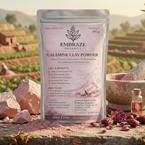 Image of Calamine Clay Powder for Face Pack | Natural Pink Clay for Acne, Pimples, Oil Control & Skin Soothing Care | Deep Cleansing Mineral Clay (100g)