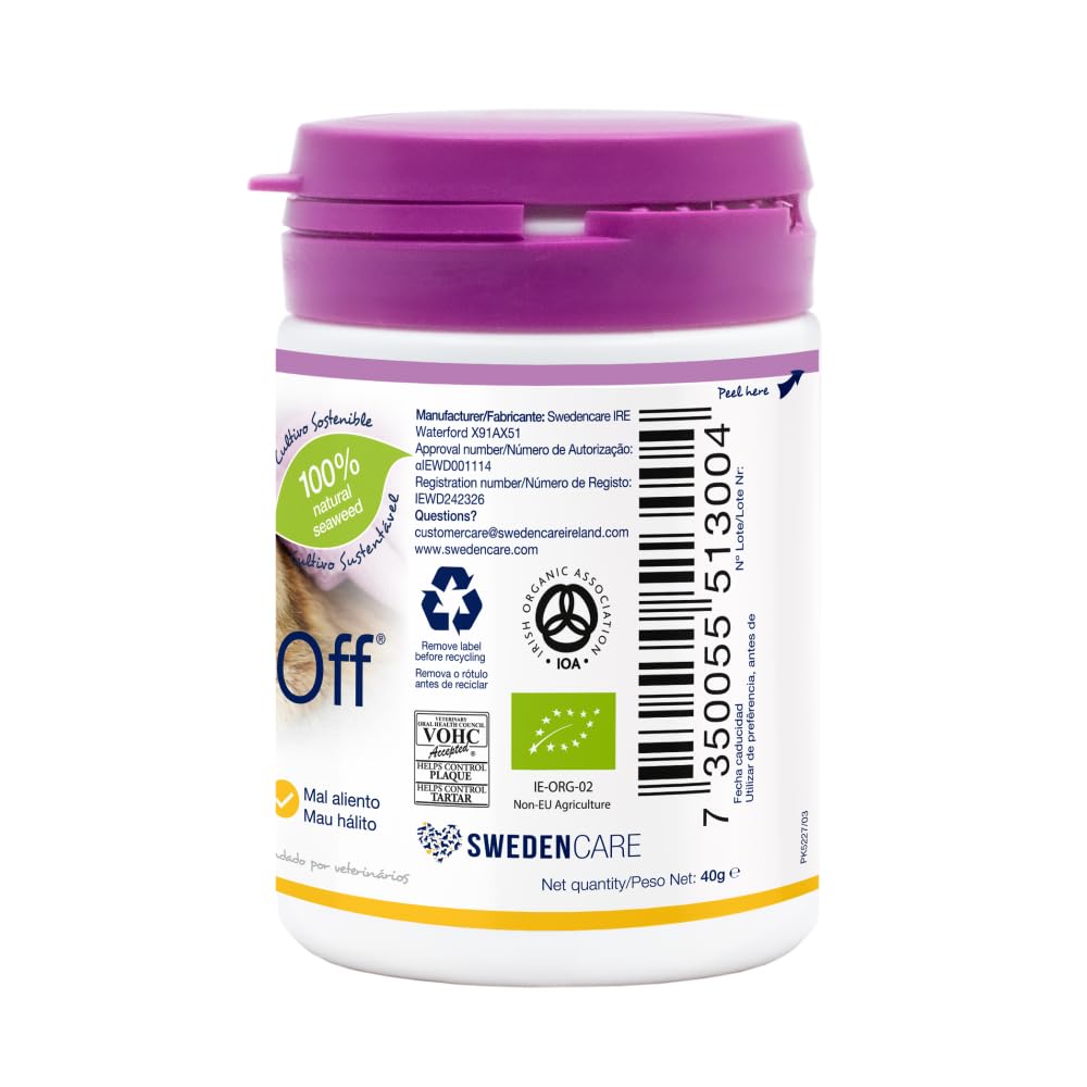 ProDen PlaqueOff Polvo para Gatos 40g – Limpiador Dental 100% Natural, Formula Gatos Exigentes, Ayuda a Eliminar Placa, Sarro y Mal Aliento, hasta 4 Meses de duración