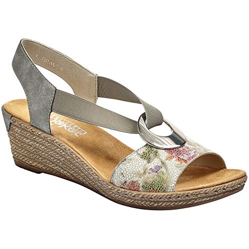 Image of Rieker 624H6 Fanni Women's Wedge Sandals - Lightweight, Comfortable and Supportive - Slip On Sandals with Cushioned Insole and High Wedge for Everyday Stylish Wear