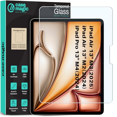 Image of CaseMagic Pack of 1 Tempered Glass For iPad Air 13 inch M3 /M2 2025 /2024, iPad Pro 13 M4 2024 Screen Protector, 9H hardness, Ultra Clear, Scratch Resistant, Responsive Touch, Shatter Proof, Bubble Free