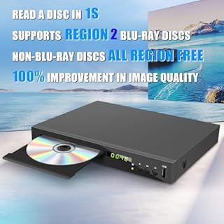 Lettore DVD Blu-ray per TV, Lettore Blu-Ray HD Compatibile con Dischi Blu-Ray Regione 2, Lettore DVD 1080P per Tutte le Regioni per TV Intelligente, con Ingresso USB/Uscita Coassiale AV HDMI