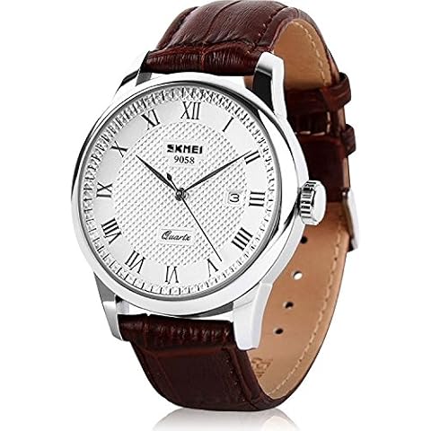 cofuo Mens Leather Band Quartz Watch, Men's Analog Business Working Roman Numeral Casual Waterproof Watches with Calendar Date Daily Dress Fashion Wristwatch - Brown Cover