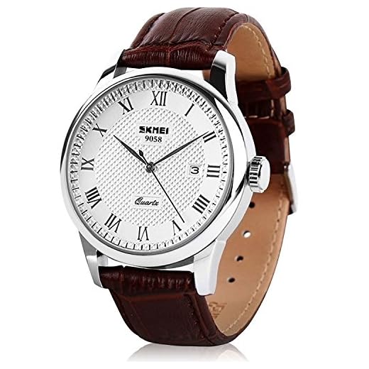 Mens Leather Band Quartz Watch, Men's Analog Business Working Roman Numeral Casual Waterproof Watches with Calendar Date Daily Dress Fashion Wristwatch - Brown