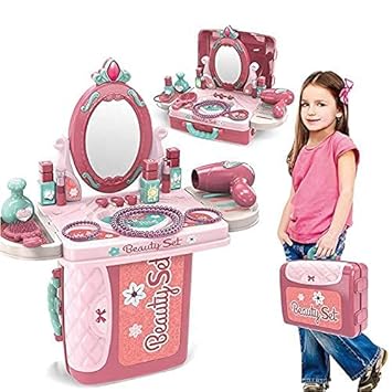 TACOFY Kids 2 in 1 Beauty Makeup Pretend Play Set Fashion Set School Bag Toy, Gift for Girls 3-8 Year Old Kids