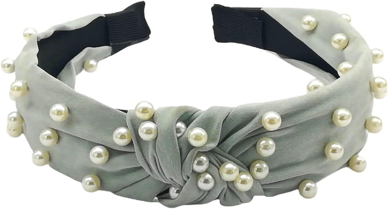 Kanthan Solid Fabric Knot Faux Pearl Korean Hairband Hair Accessories for Girls and Women, Cotton, Livid