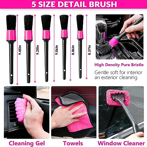 ThinkLearn Car Cleaning Kit, Car Vacuum Detailing Kit Interior with High Power Handheld Vacuum, Including 7Pcs Detailing Brush Set, Windshield Cleaner, Pink Car Accessories for Women - Image 7