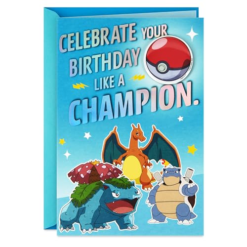 Hallmark Pokmon Kids Birthday Card with Button (Celebrate Like a Champion) for Son Daughter Grandchild
