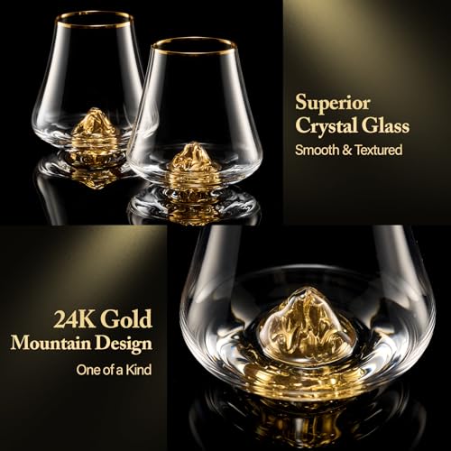 Image of DUJUST Whiskey Glasses Set of 4 (8oz /235ml) with 24K Gold Mountain, Crystal Whiskey Glasses, Old Fashioned Glass for Brandy /Cognac /Bourbon /Tequila, Luxury Gift for Holiday, BPA-Free & Lead-Free