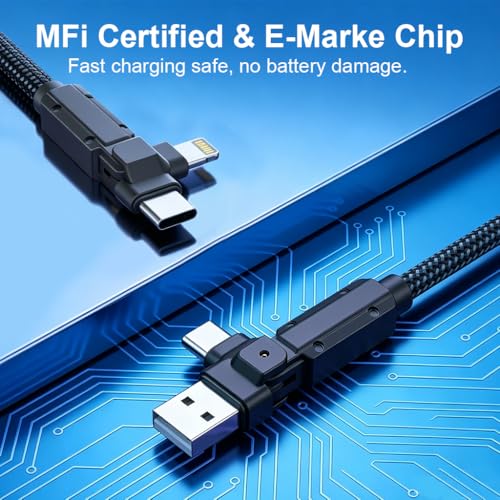 Image of Verilux 4-in-1 C Type Charger Cable 6.6FT, Multi PD 60W Type C Cable Fast Charging with 480Mbps Data Transmission, 90 L-Shaped Elbow & Nylon Braided for iPhone 17 /16 /15, Galaxy S26 /S25 /S24
