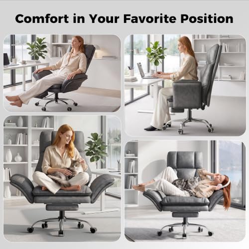Image of Big and Tall Office Chair, Flip Armrests for Pets & Cross Legged Sitting | Executive Ergonomic Computer Gaming Chair with Foot Rest, Tech Fabric Wide Seat Reclining Desk Chair，Grey