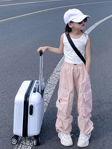 Image of Girls Cargo Pants Elastic Waist Drawstring with Pockets Pants | 6-14 years High Waist Loose fit School Hiking Casual