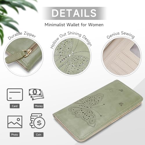 RFID Wallet Women Ultra Slim Thin Womens Wallet Compact Clutch Long Ladies Wallet for Women GREEN4