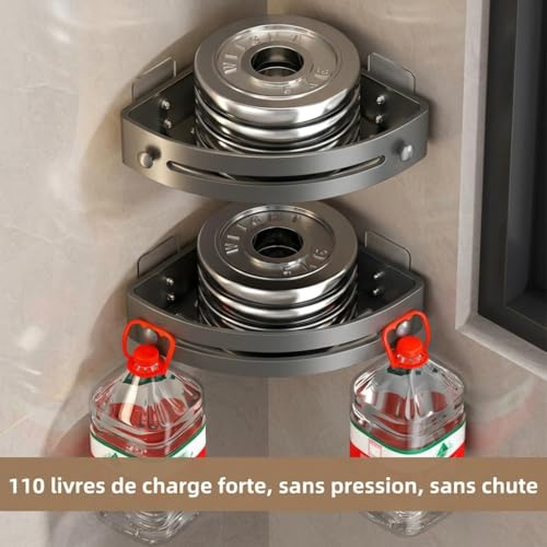 Étagère de douche ventilée 2 niveaux en plastique durable gris avec fixation adhésive - 5