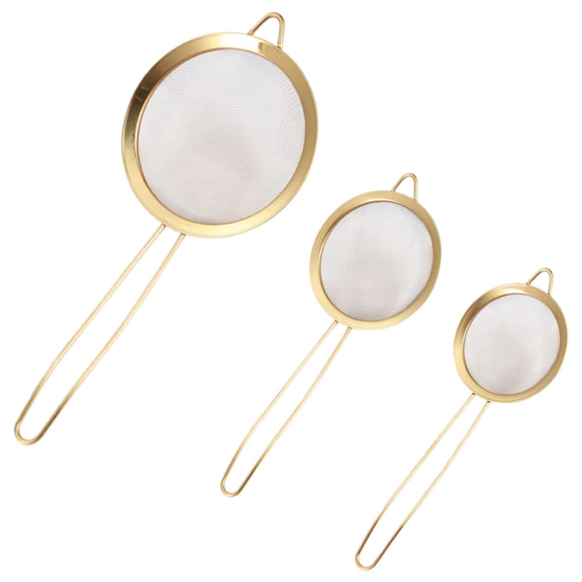 Set da 3 Pezzi Colino a Rete Fine in Acciaio Inox Dorato Foro per Appendere, Filtro Multifunzione per Succo, Farina e Uso Cucina