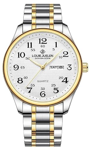 FANMIS Ultra Thin Easy-to-Read Analog Watch for Seniors with Stainless Steel Expansion Band Large Numerals Waterproof Luminous Elastic Band Watch (Gold Gold Men)