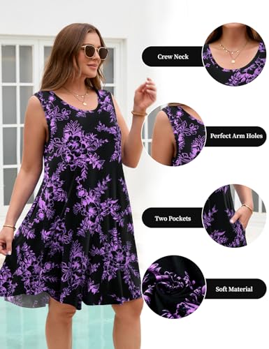 Image of JollieLovin Women Plus Size Curvy Summer Tank Sun Dresses Sleeveless Causal T-Shirt Dress Beach Swing Cover up(L-5X)