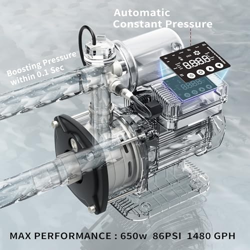 AIDPATH 0.87HP, 86PSI, 25GPM Smart Water Pressure Booster Pump, Variable Speed & Power, Constant Pressure Pump for Home House, Shower, Irrigation, 115V, 1\" NPT, Stainless Steel Impeller & Volute, PMSM - Thumbnail 4