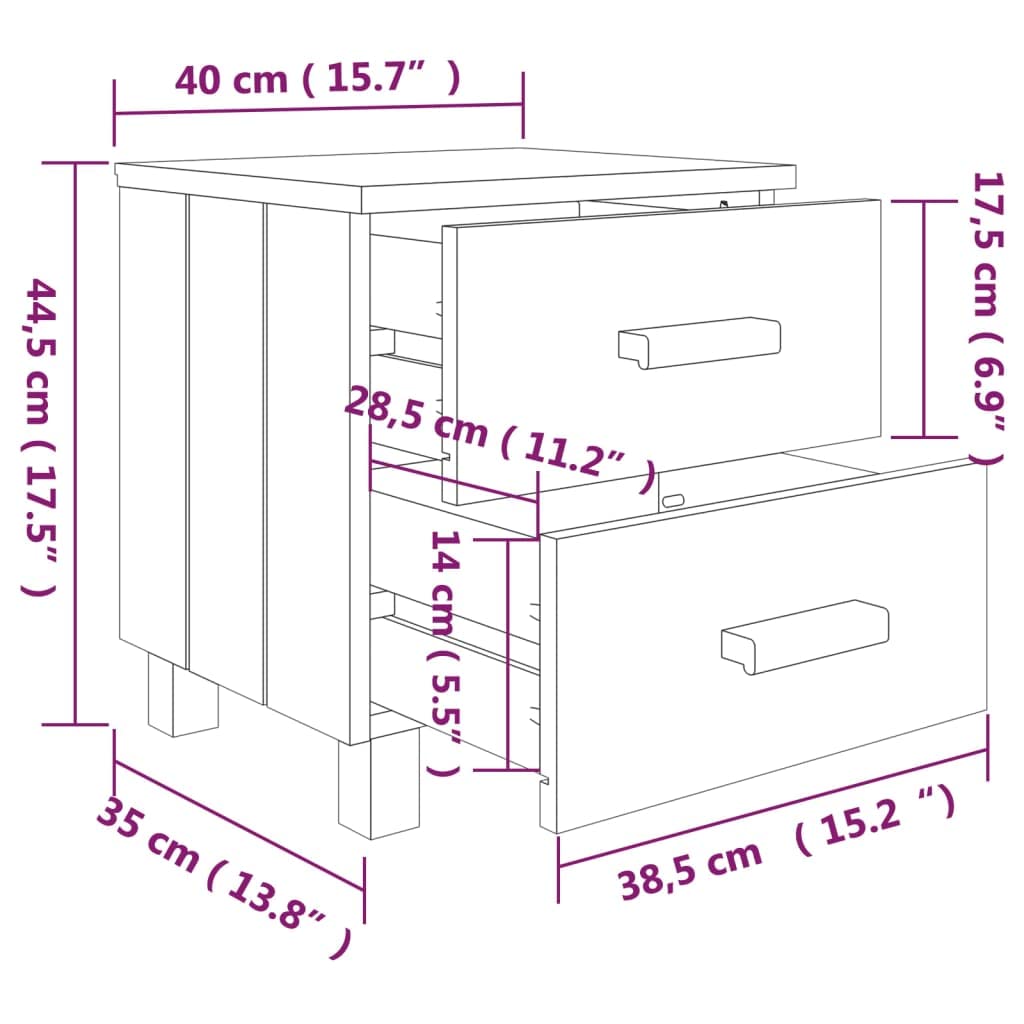 vidaXL Tables de Chevet HAMAR 2pcs Marron Miel 40x35x44,5cm Bois