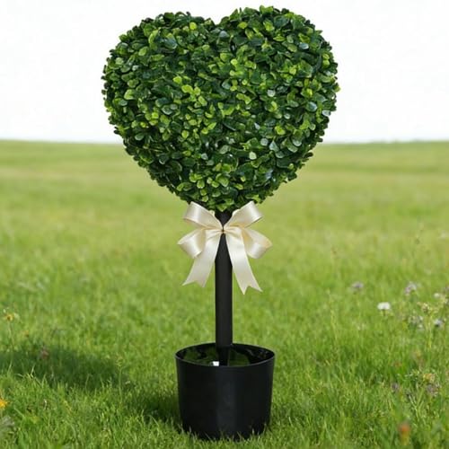 Valentines Day Heart Shaped Topiary Trees 70cm/28in Artificial Heart Boxwood Topiary Faux Boxwood Decoration Ball Tree with Planter Pots for Indoor Outdoor Home Greenery Porch Decor (1PCS)