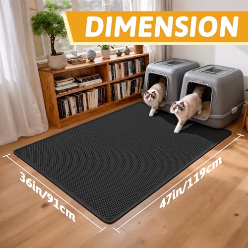 Image of Pieviev Cat Litter Mat Double Layer Waterproof Urine Proof Trapping Mat 1 Pack (Black, 47x36 Inch (Pack of 1))