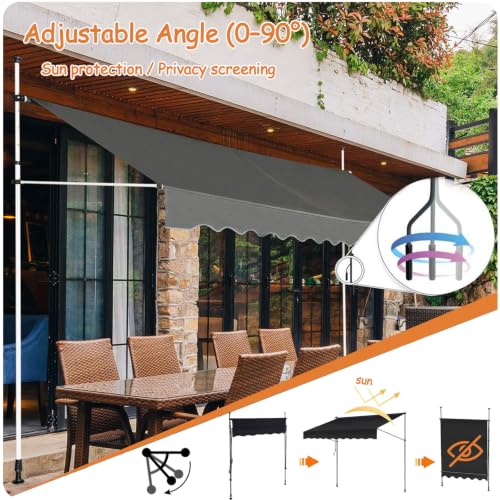 Toldo enrollable exterior terraza sin taladrar de 3.5m blanco con manivela 5