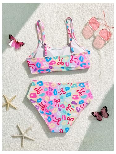 SweatyRocks Girl's 2 Piece Bow Print Swimsuit Cute Bathing Suit Bikini Sets Swimwear3