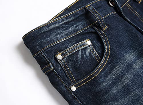 Oiiio Men's Patch Ripped Stretch Slim Fit Jean (28, Dark Blue-6618) #TOP4