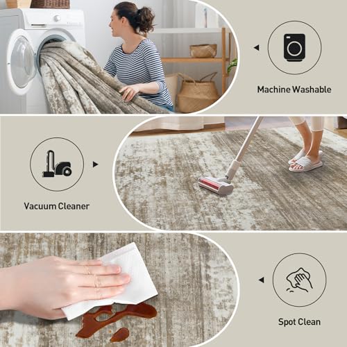 4x6 Area Rugs Washable Rug: Modern Abstract Living Room Rug Soft Anti-Skid Thin Carpet Indoor Floor Non-Shedding Carpets for Bedroom Dining Room Farmhouse Nursery Home Office - Brown White
