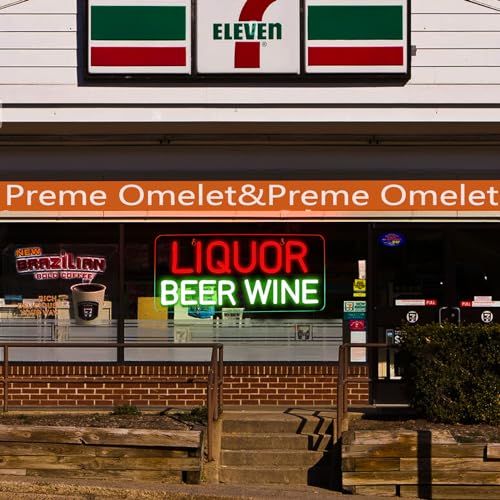 Image of Liquor Beer Wine Neon Signs for Wall Decor Neon Lights for Bedroom Led Business Signs Suitable for Liquor Store Christmas Birthday Party Gift 5V Power Adapter, 16.1 * 7 Inch(Red+Green)