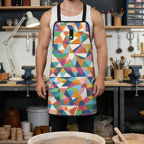 Delantal de trabajo unisex con bolsillos y diseño geométrico miniatura 4