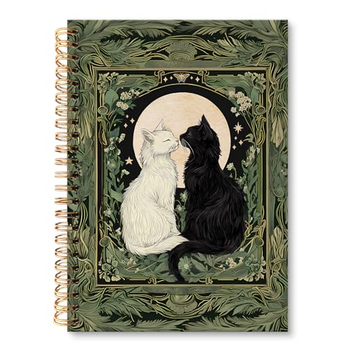 Carnet de notes 14 x 21 cm à spirale motif chat vintage et herbiers de tarot