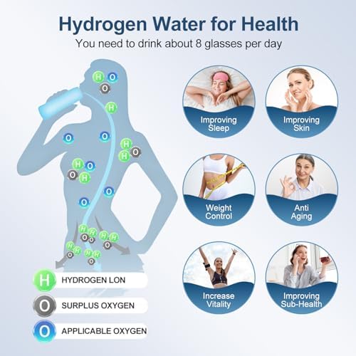 Hydrogen Water Bottle 1500PPB Portable Hydrogen Water Bottles Generator Glass, Hydrogen Rich Water Dispenser with SPE & PEM Technology for Home Office Fitness Travel Outdoor Sports (Silvery) — view 2