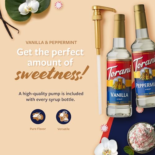 Image of Torani Syrups, Peppermint and Vanilla Syrup Variety 2-Pack, Coffee Syrups for Drinks, Pumps Included, 25.4 Fl Oz Ea