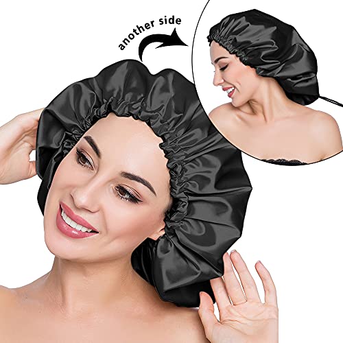 Image of Stain Bonnet Silk Sleep Cap Adjustable Satin Cap for Night Sleeping Hair Bonnet Reversible Double Layer