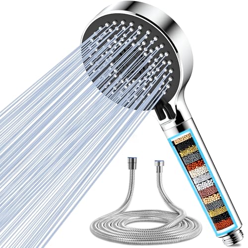 Magichome Duschkopf mit Schlauch,Duschkopf mit Filter mit 20 Lagen Filtration Handbrause Filter 5 Strahlarten, Wassersparende und Druckerhöhende Duschbrause Ersatz-Filterpatronen