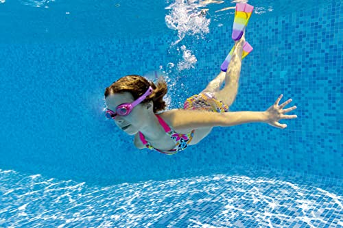 Image of Kids Short Swim Fins, Lap Training Flippers for Pool Youth Beginners | Soft Silicone Swimming Fins with Mesh Storage Bag for Children, Boys, Girls & Women