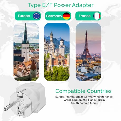 Image of rts (2 Pack) Europe Travel Adapter, India to Europe Plug (Schuko) - Type E /F European Plug Adapter, Universal Adapter for Europe Adapter Germany, France laptops Smartphones Tablets Camera Chargers