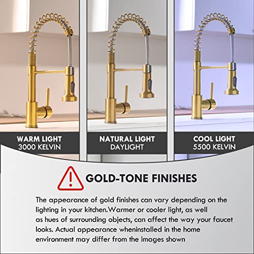 Gimili Gold Kitchen Faucet With Sprayer,Modern Single Handle High-Arc Pull Out Kitchen Sink Faucet With Pull Down Sprayer #TOP4